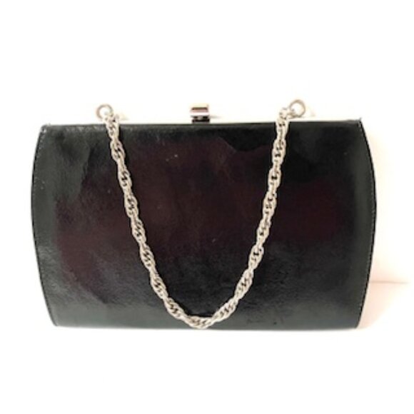 HOBO International Black Leather Clutch/Handbag with Silver Chain (Vtg) - Picture 1 of 7